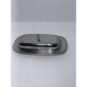 MSJ Vintage Stainless Butter Dish Rectangle Shaped Ornate Design Made in Japan.